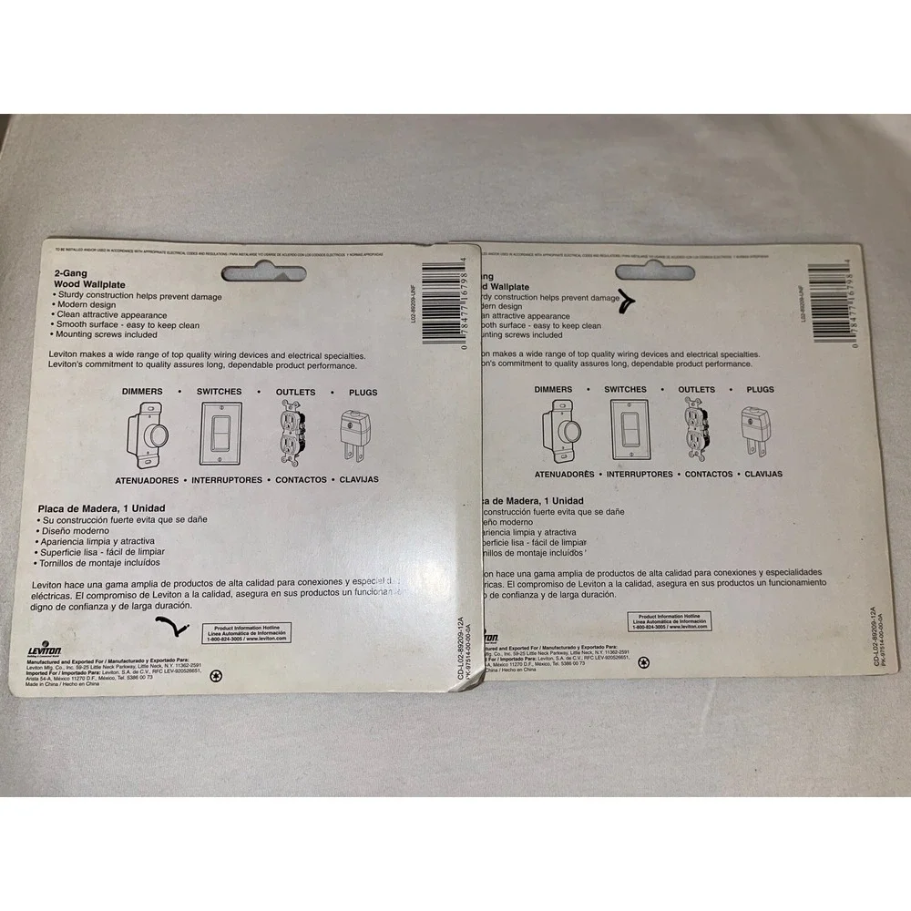 Leviton 89209 Unfinished Wood 2-Gang‎ Switch Cover Wall Plate Switchplate Decor